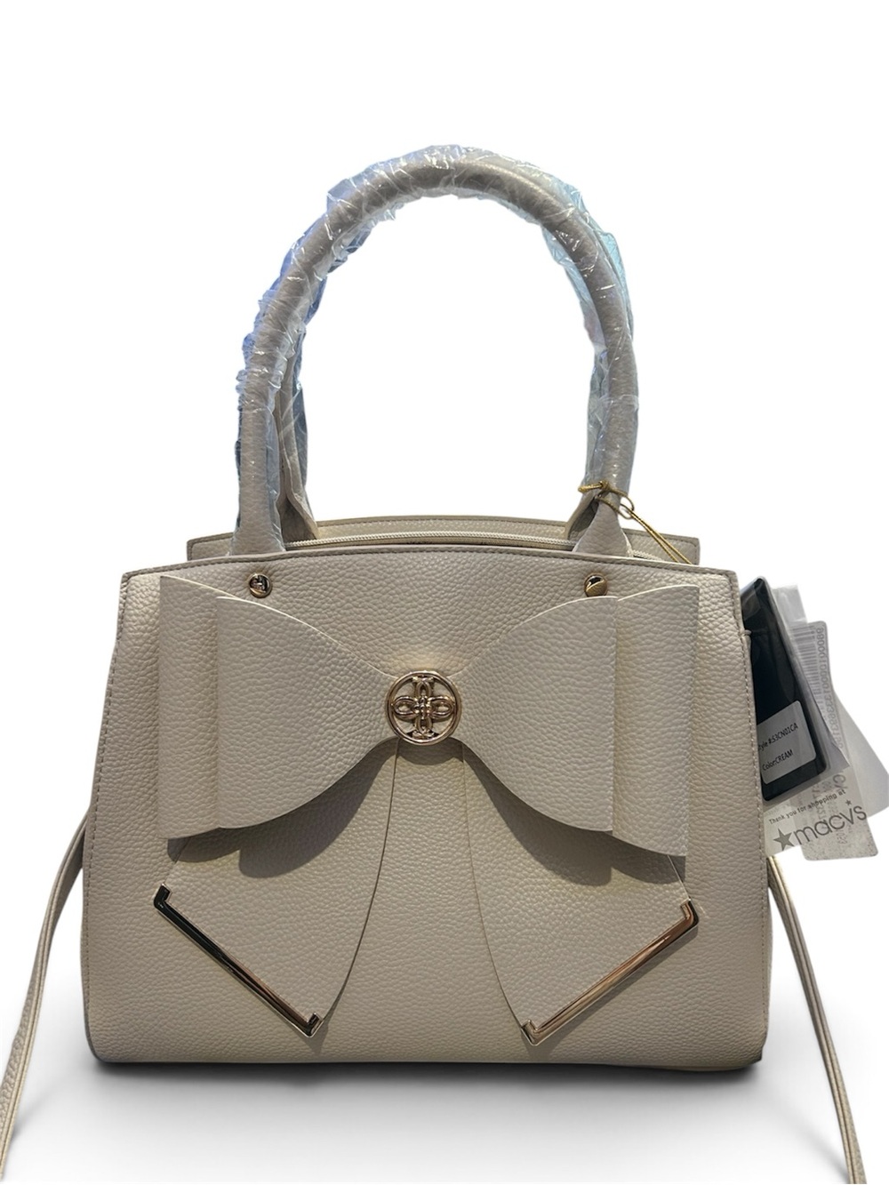 Crossi Cream Bow-Front Women's Shoulder Bag with Gold Accent